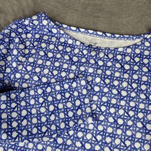 Vineyard Vines Shirt Womens Small Blue White Geometric 3/4 Sleeve Nautical Top